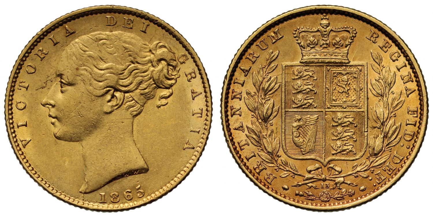 Victoria 1865 Sovereign, die number 13