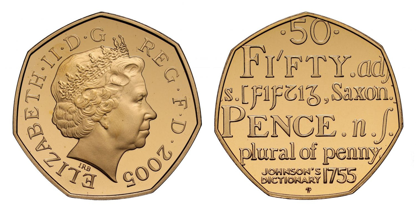 Elizabeth II 2005 gold proof Fifty-Pence Samuel Johnson