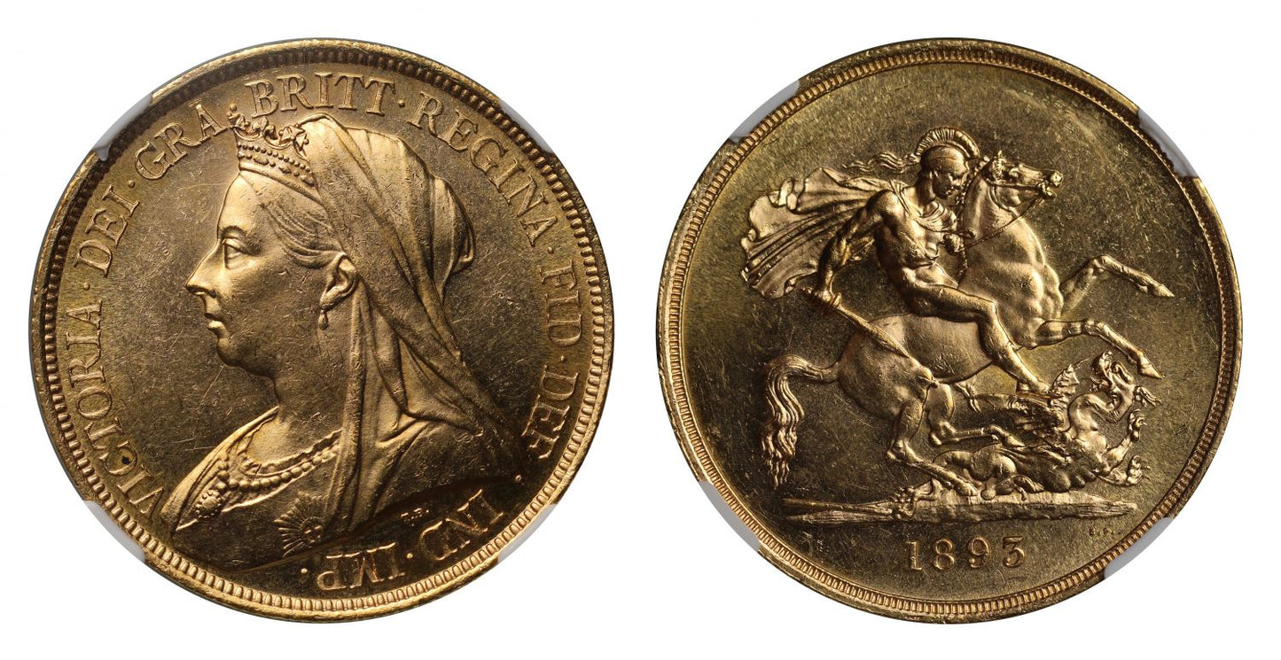 Victoria 1893 gold Five-Pounds MS62