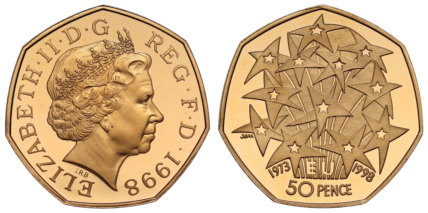 Elizabeth II 1998 gold proof Fifty-Pence EEC Anniversary