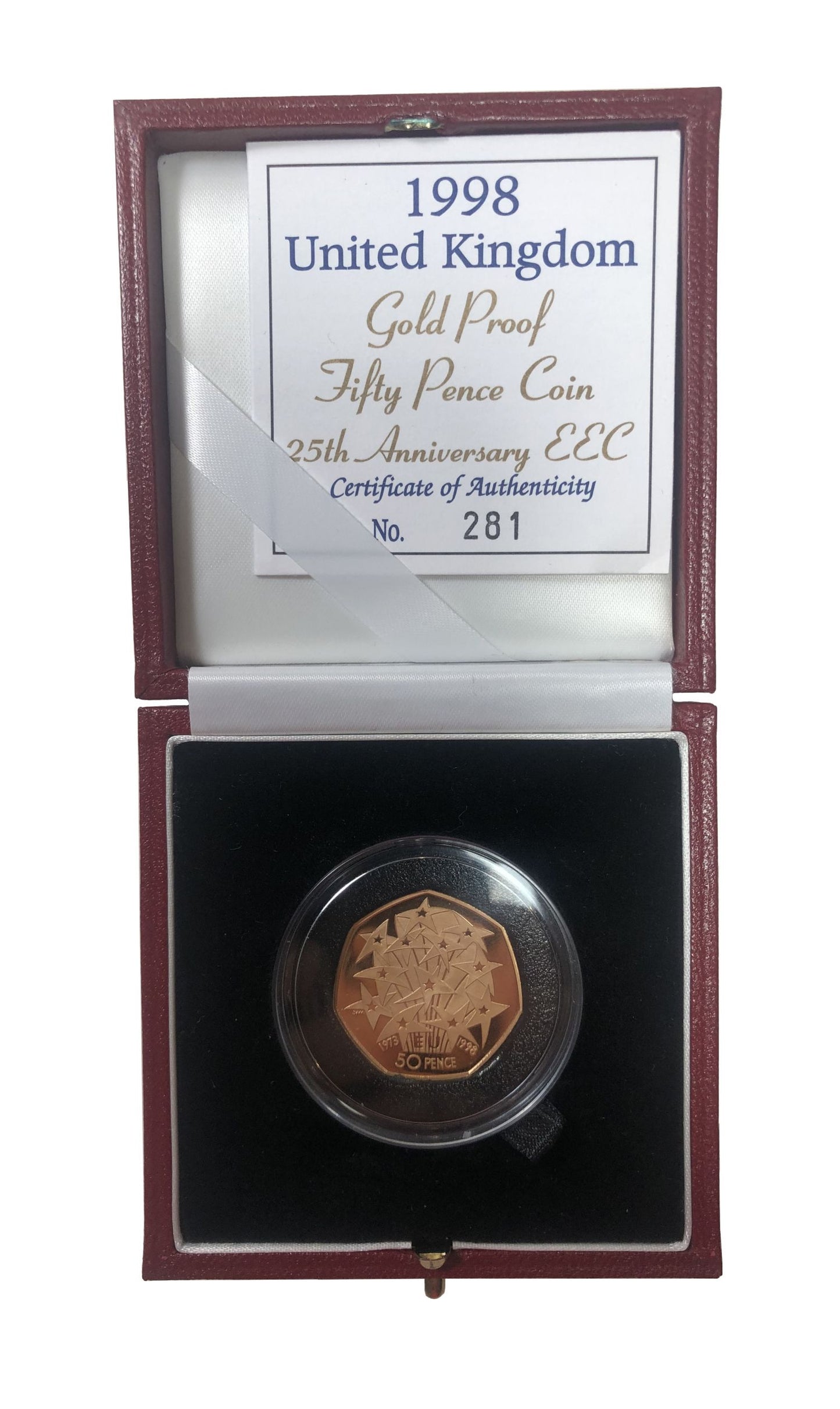 Elizabeth II 1998 gold proof Fifty-Pence EEC Anniversary