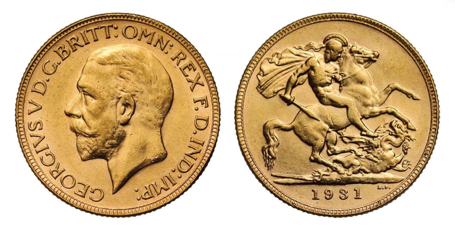 George V 1931-P Sovereign, Perth, final year for small head Sovereign