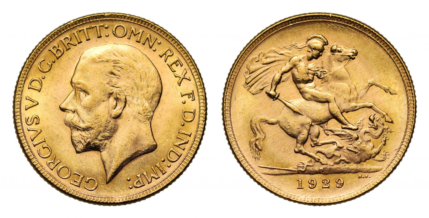 George V 1929 P Sovereign, Perth Mint, small head