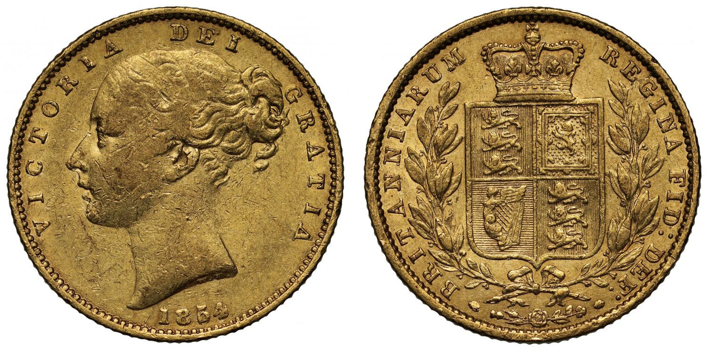 Victoria 1854 Sovereign raised W.W. on truncation, rarest type of this date