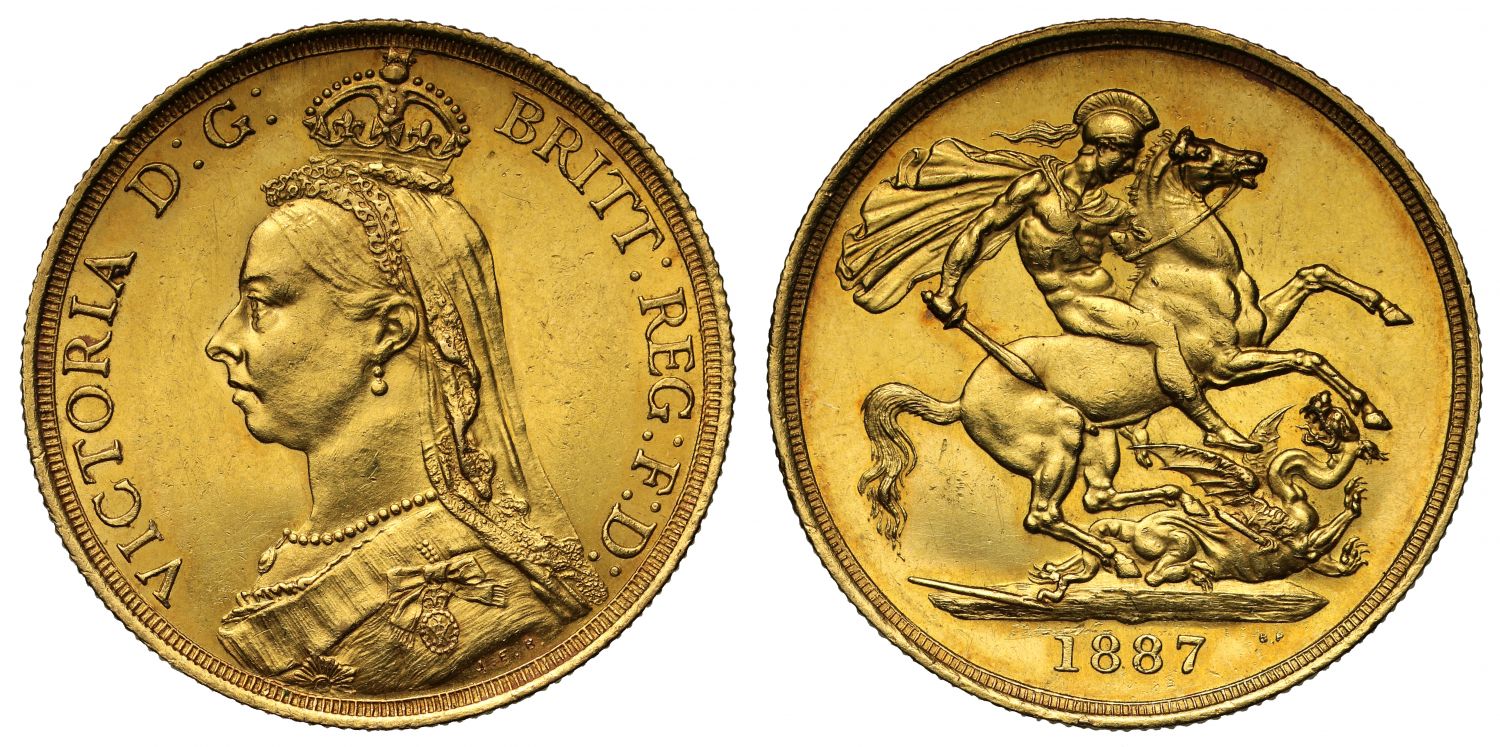 Victoria 1887 Two-Pounds, Golden Jubilee, Dyer dies 2b/2 variety