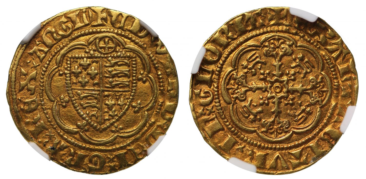 Edward III gold Quarter-Noble Calais mint AU55