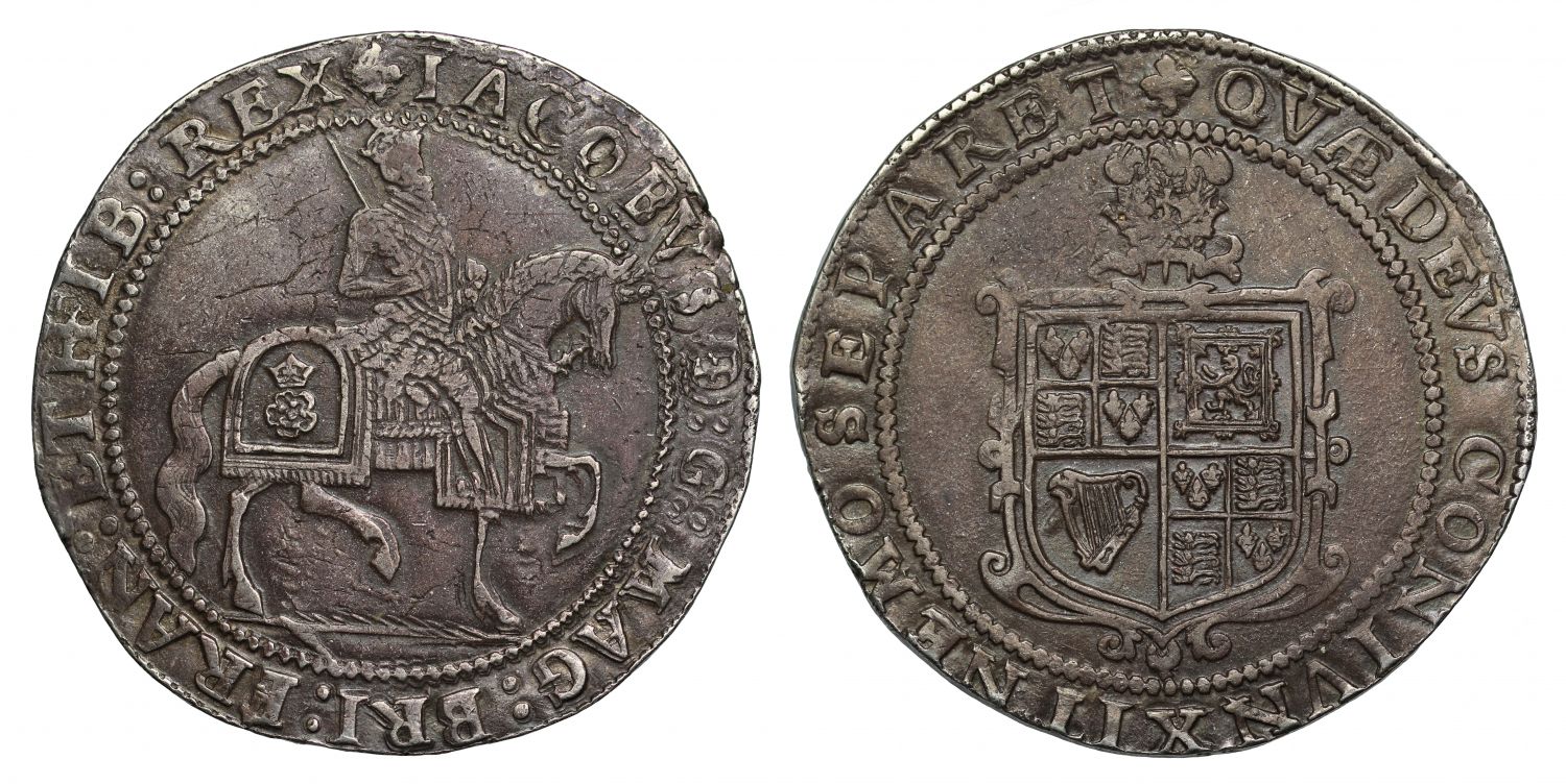 James I Crown, plumes reverse made from Welsh silver, mm trefoil / lis XF45