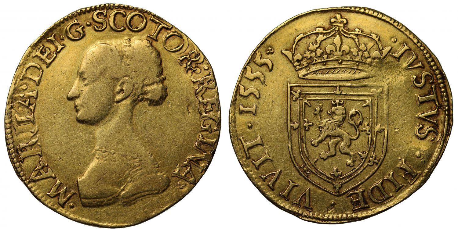 Scotland, Mary 1555 gold Three Pounds Ryal