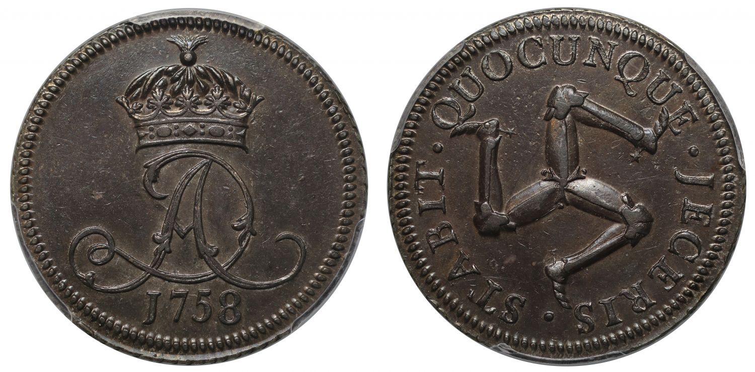 Isle of Man, James Murray, 1758 silver proof Penny PR55