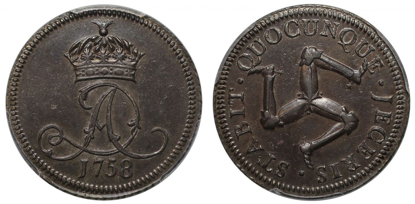 Isle of Man, James Murray, 1758 silver proof Penny PR55