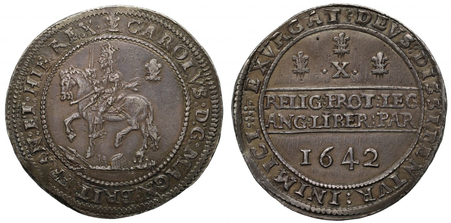 Charles I 1642 Half-pound of Ten Shillings, Oxford mint with Oxford plumes