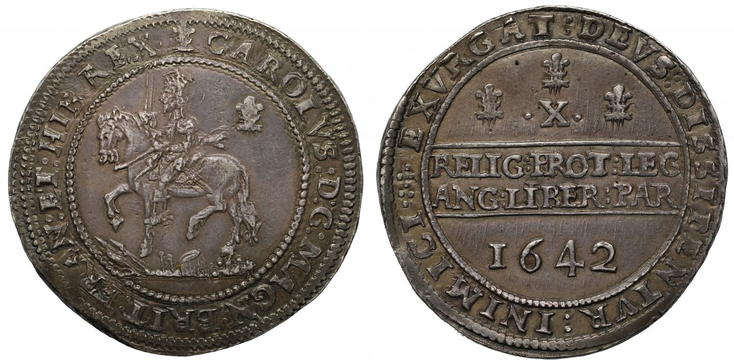 Charles I 1642 Half-pound of Ten Shillings, Oxford mint with Oxford plumes