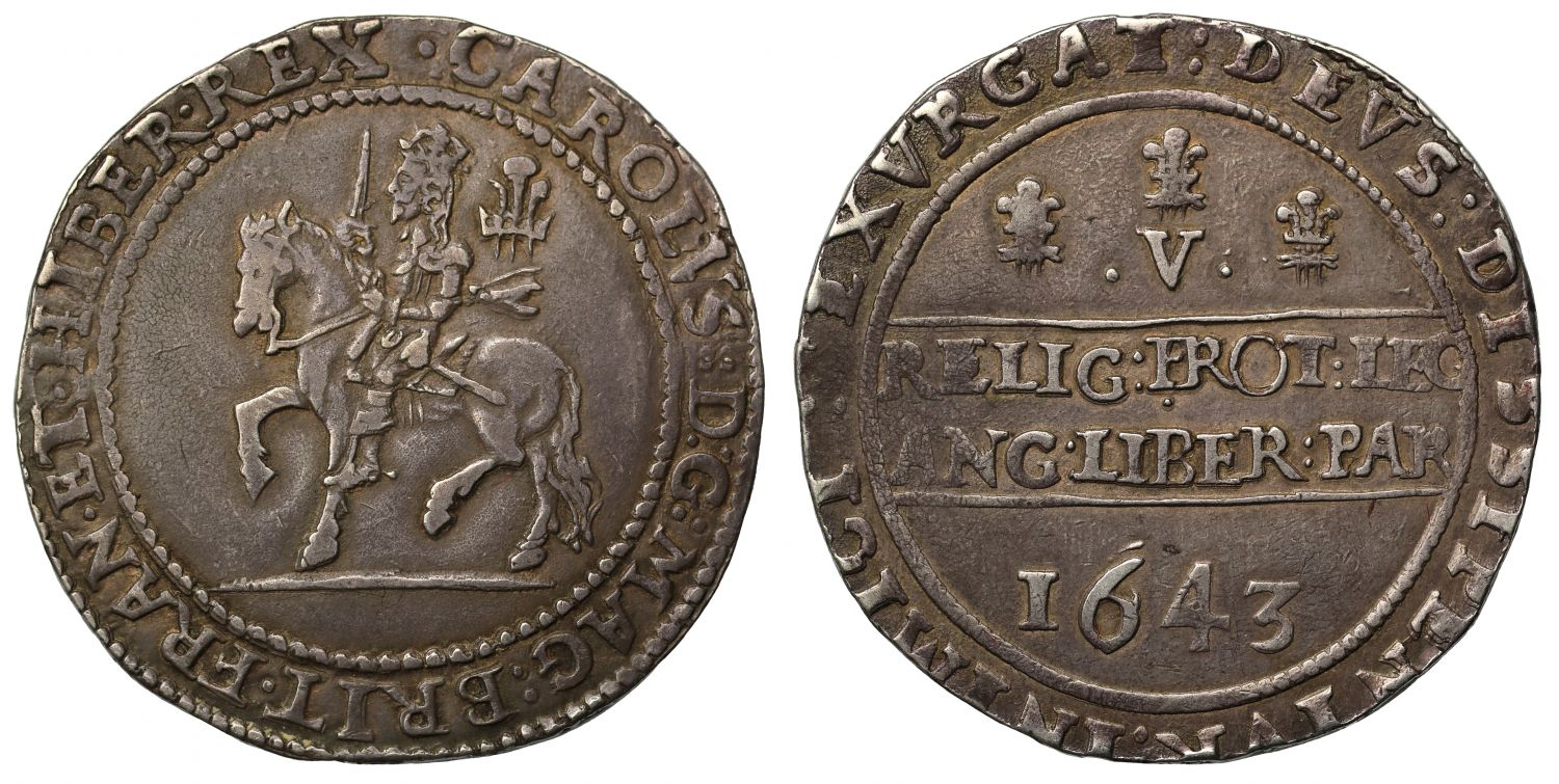 Charles I 1643 Crown, Oxford mint, Shrewsbury obverse, 1643