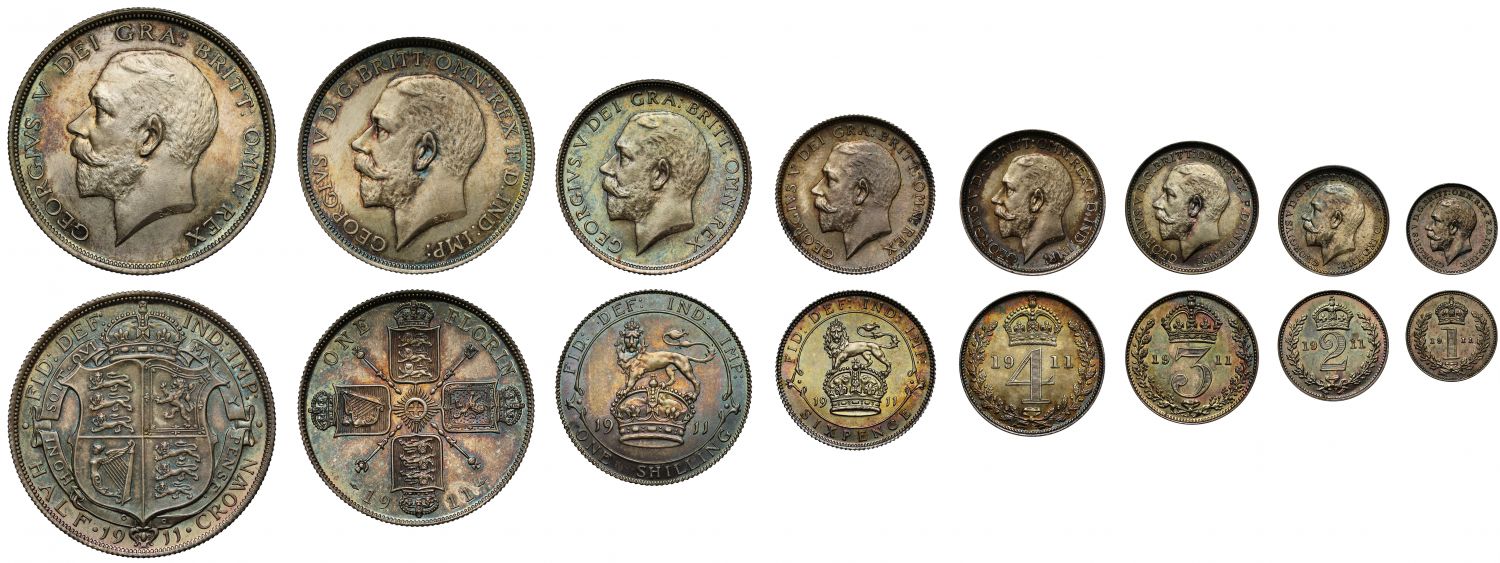 George V 1911 8-coin silver proof Set - Crown to Maundy Penny
