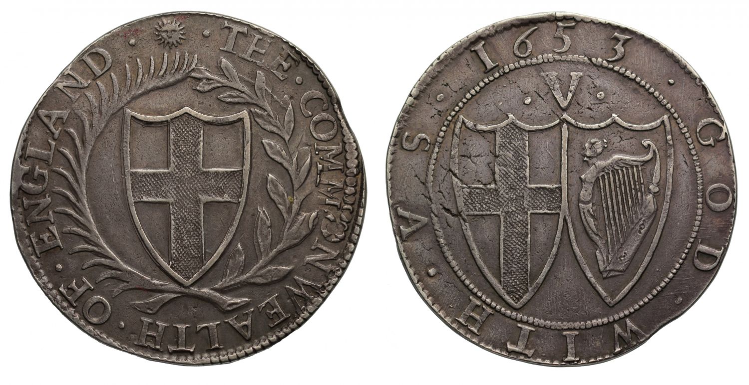 Commonwealth 1653 Crown V struck over inverted A