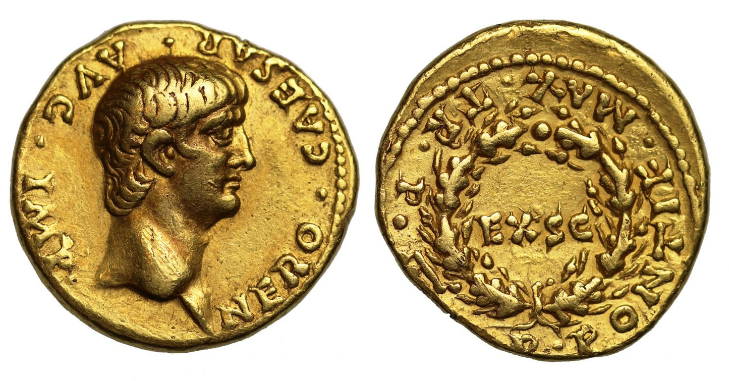 Nero, gold Aureus, Lugdunum, Ch VF 4/5 2/5, ex Huntington