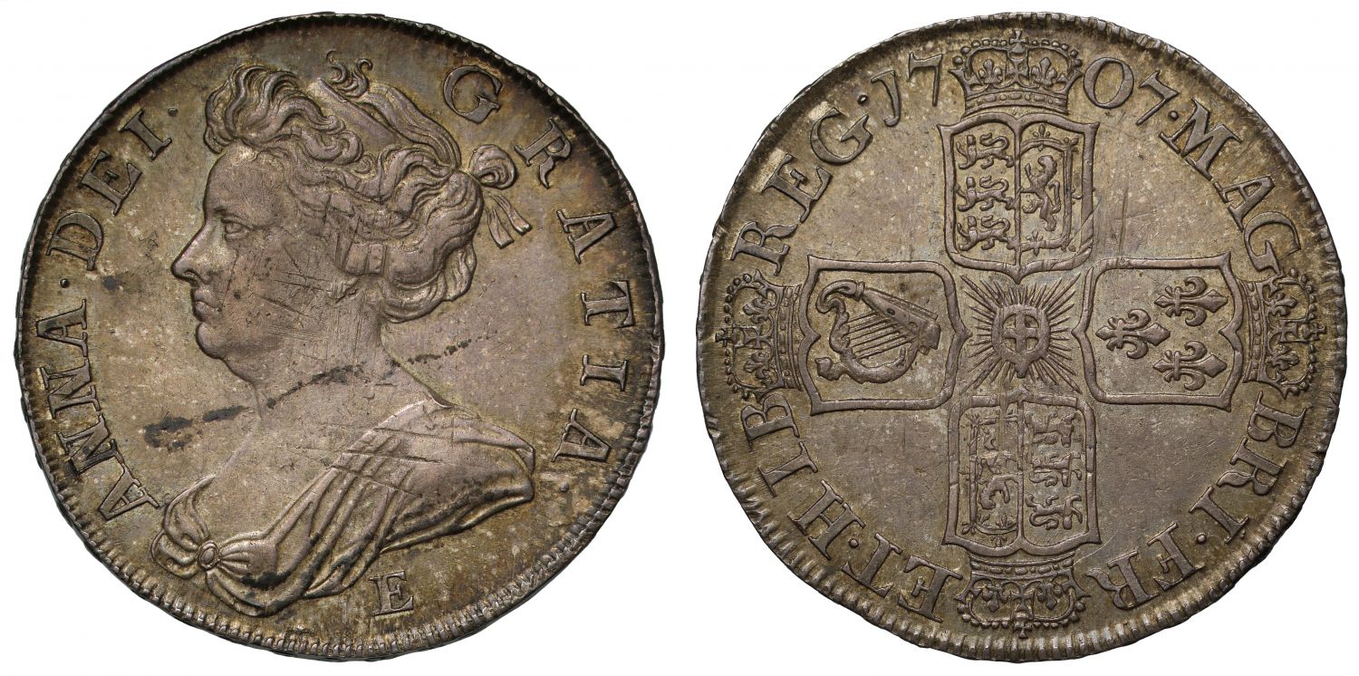 Anne 1707 E Halfcrown, Edinburgh Mint