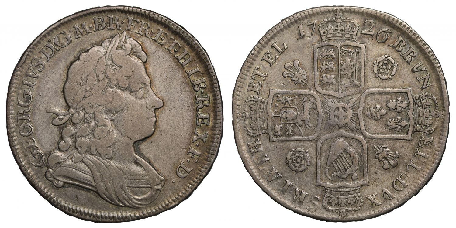George I 1726 Halfcrown, small roses and plumes, rarest date