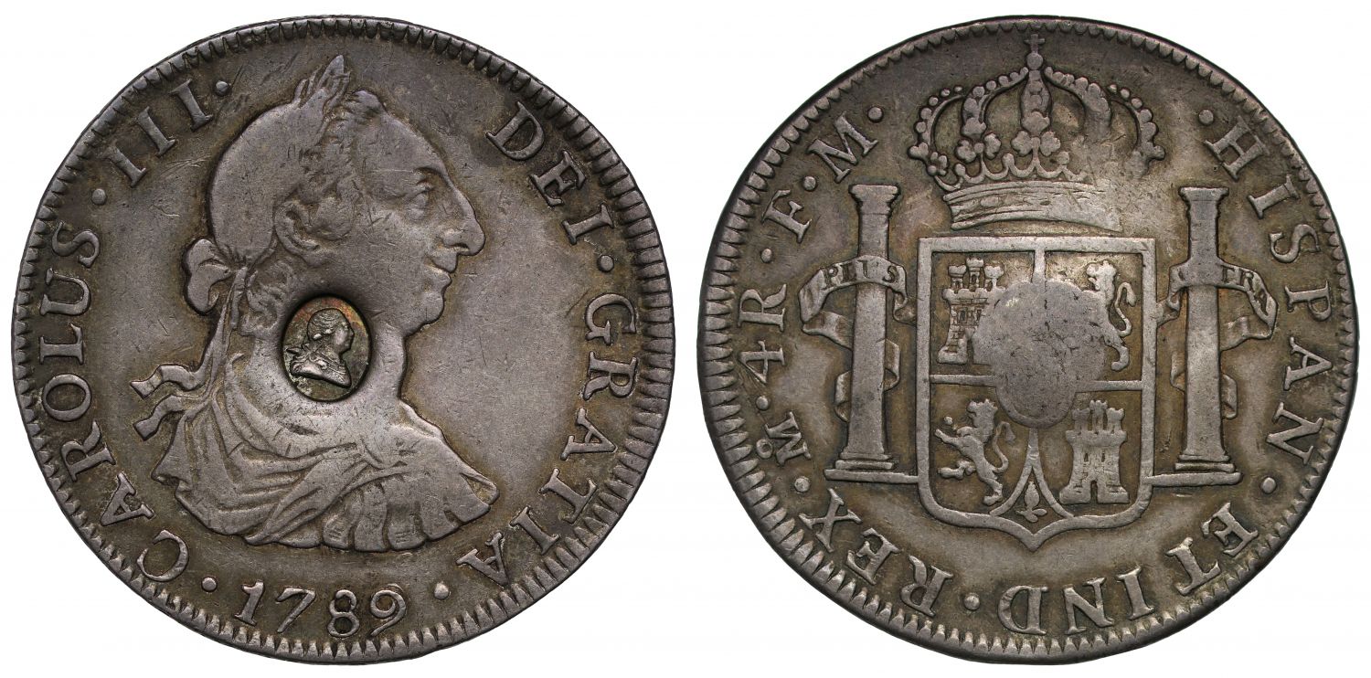 George III oval countermark on Mexico 1789 FM 4-Reales, Mexico City