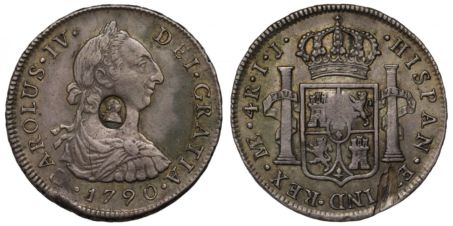 George III oval countermark on Peru 1790 IJ 4-Reales, Lima mint, ex Adams