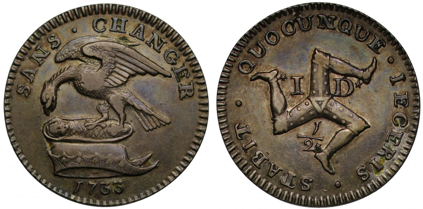 Isle of Man, James Stanley, 1733 silver proof Halfpenny