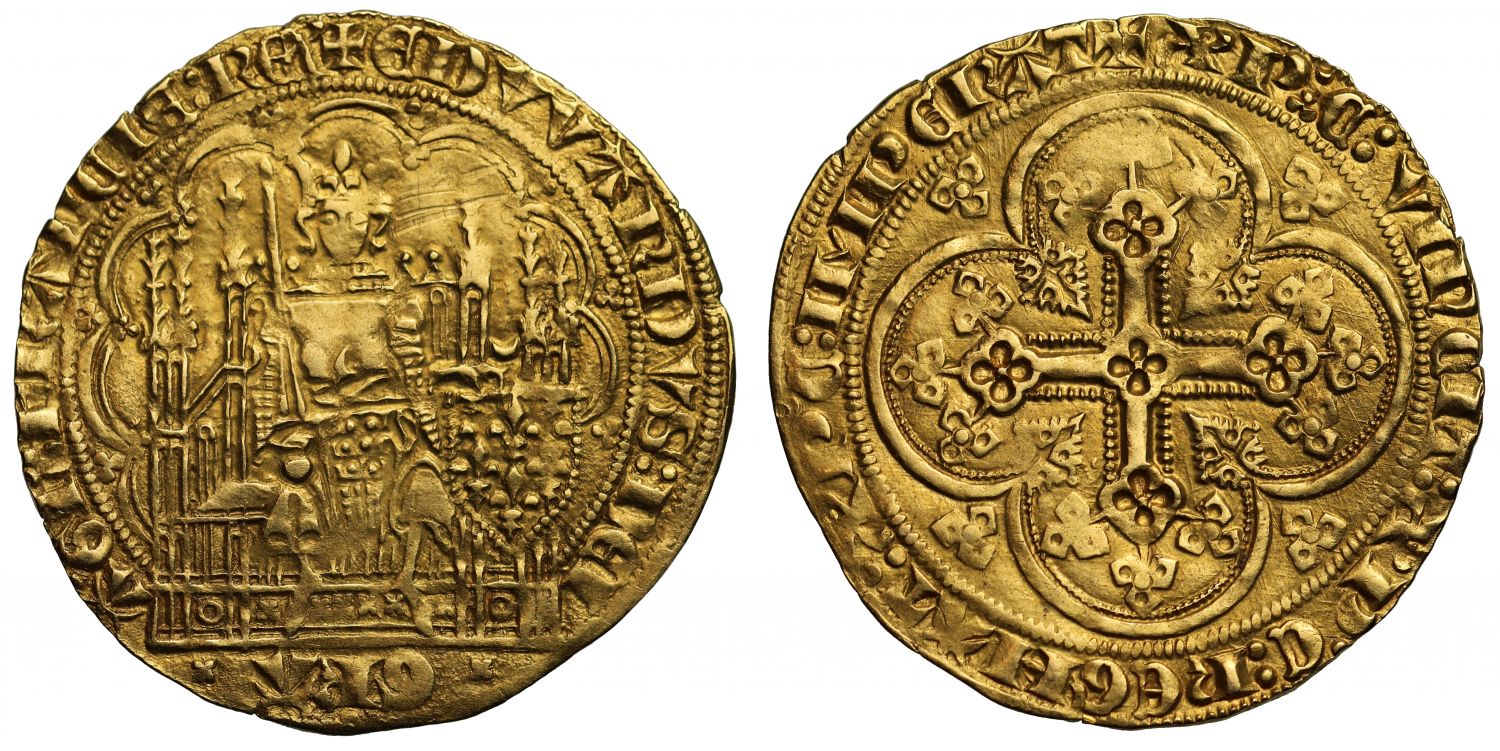Anglo-Gallic, Edward III gold Ecu d'Or, earliest Anglo Gallic gold coin
