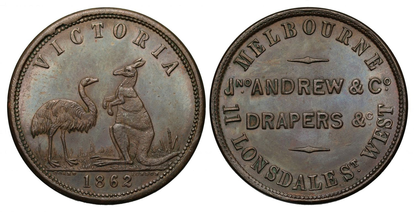 Australia, tokens, Melbourne Copper Halfpenny 1862 JNO ANDREWS & CO.