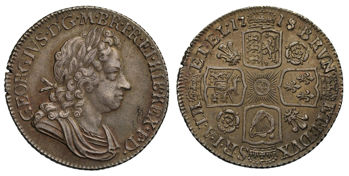 George I 1718 Shilling, roses and plumes on reverse