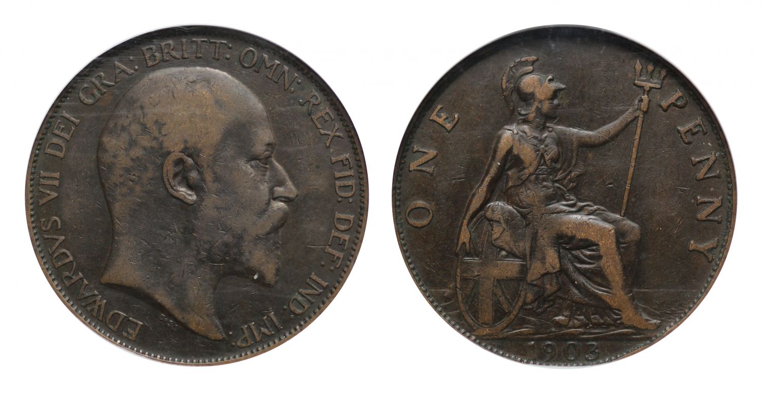 Edward VII 1903 Penny, very rare open 3 in date variety, F12 BN, ex Hayward