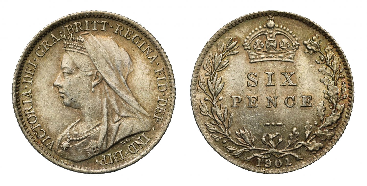 Victoria 1901 Sixpence, older veiled head, final year