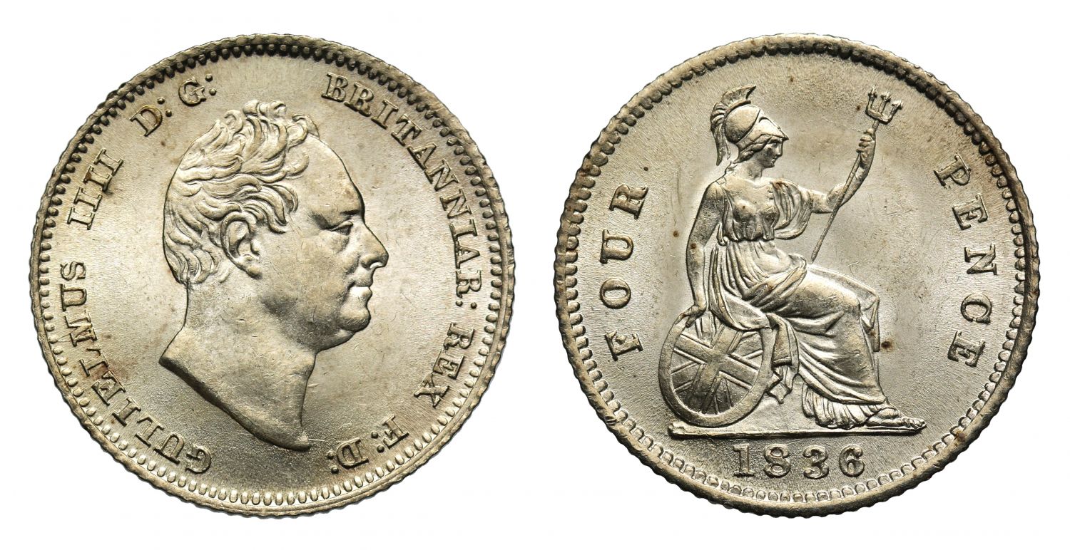 William IV 1836 Groat of Fourpence, penultimate year of reign