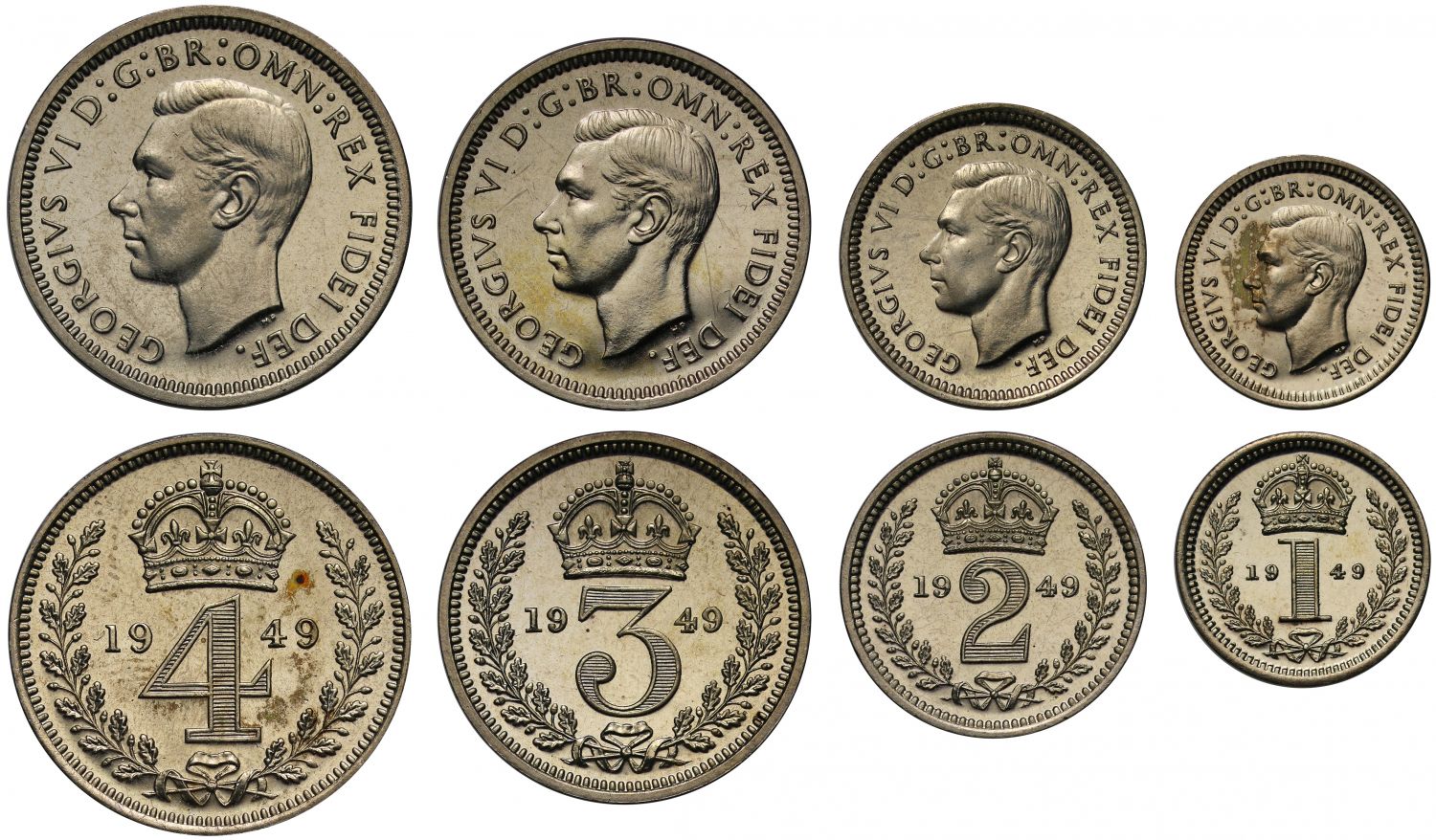 George VI 1949 Maundy Set, first year Emperor of India title no longer appears