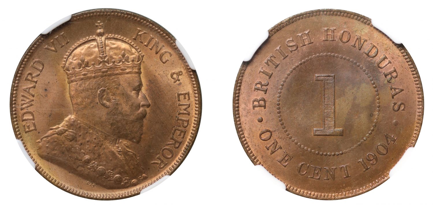 British Honduras, Cent, 1904, NGC MS64 RB.