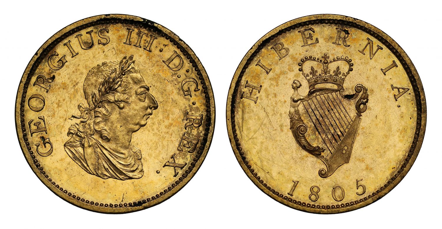 ireland george iii 1808 copper proof pattern crown -... Ireland, George III 1805 copper-gilt Halfpenny PROOF DETAILS