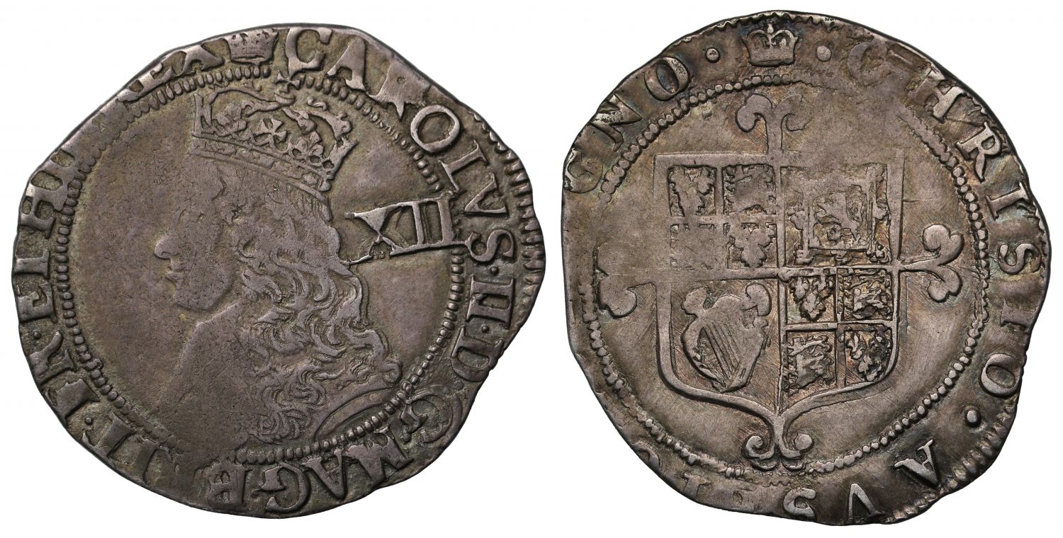Charles II Shilling, third Hammered Issue, no stops at obverse mint mark