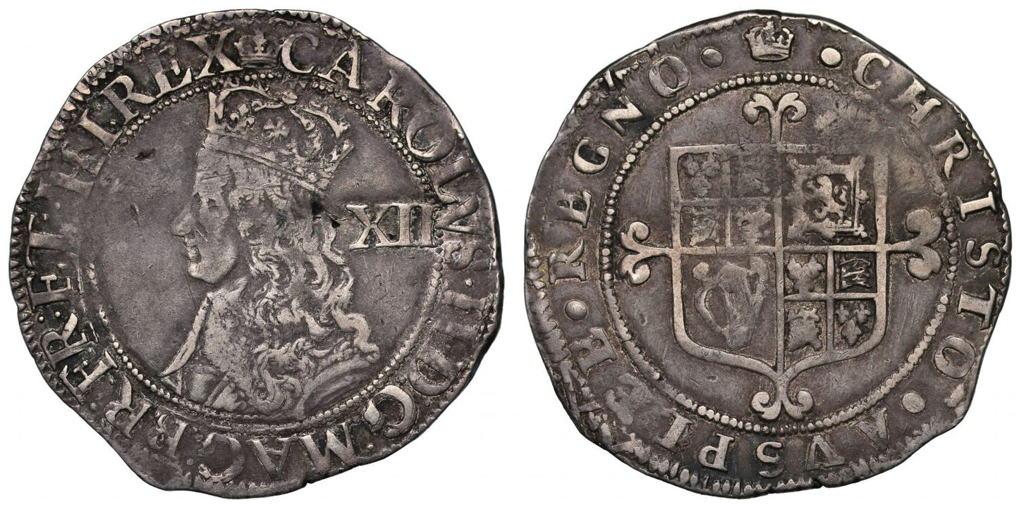 Charles II Shilling, third Hammered Issue, IC over CE in rev legend, no stops obv mm