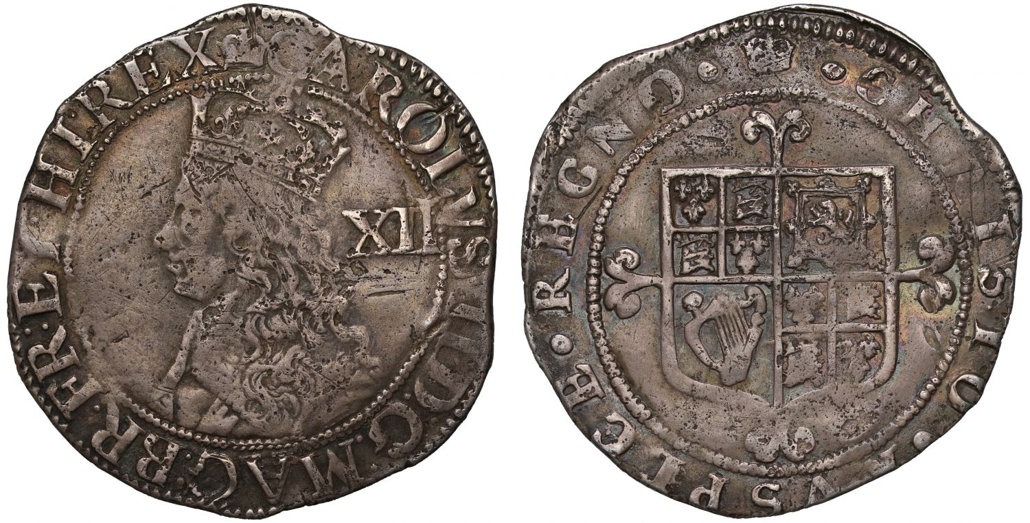 Charles II Shilling, third Hammered Issue, no stops at obv. mm, IC over CE on rev