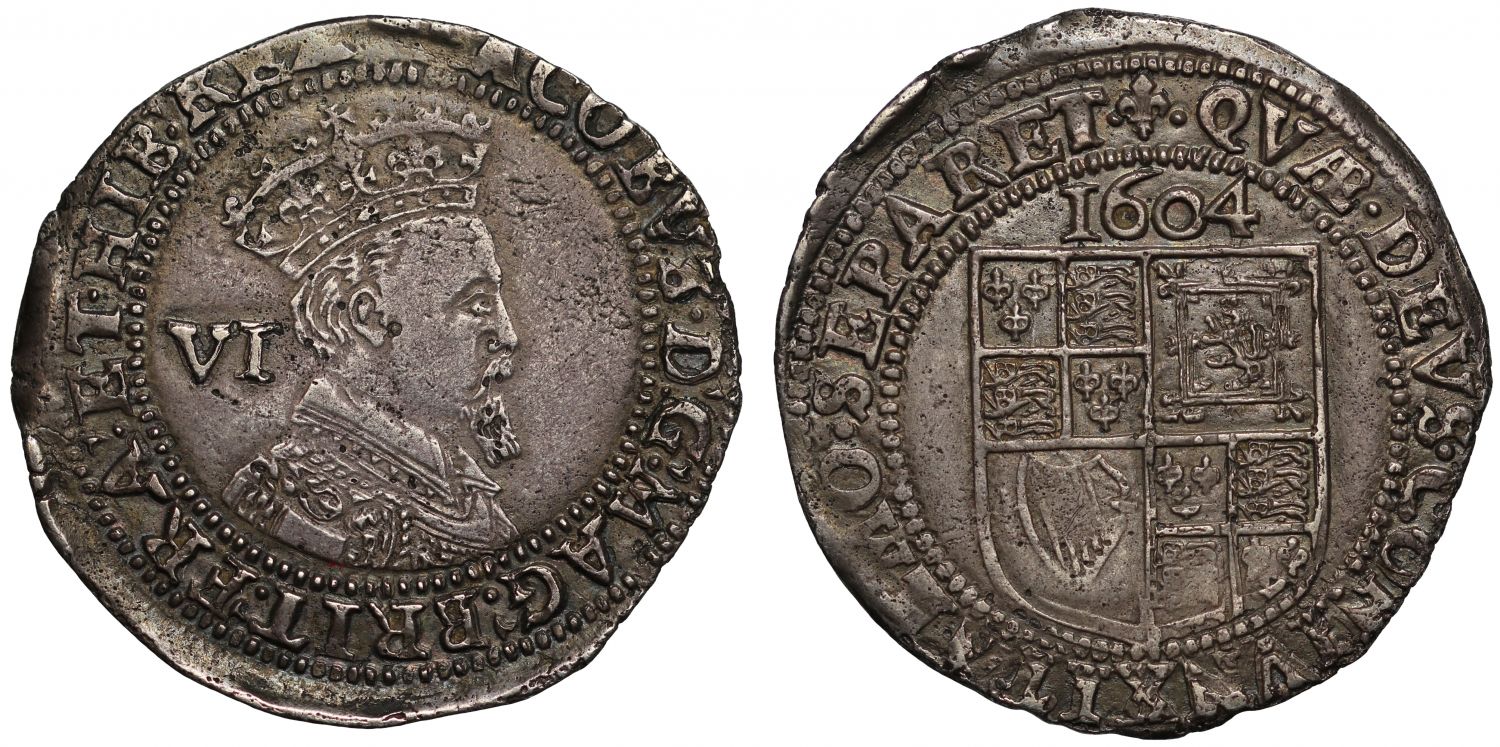 James I 1604 Sixpence, second coinage, third bust, mint mark lis