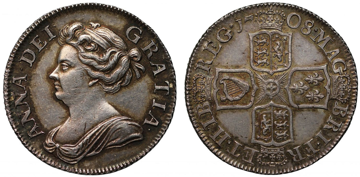 Anne 1708 Shilling, third bust, plain reverse