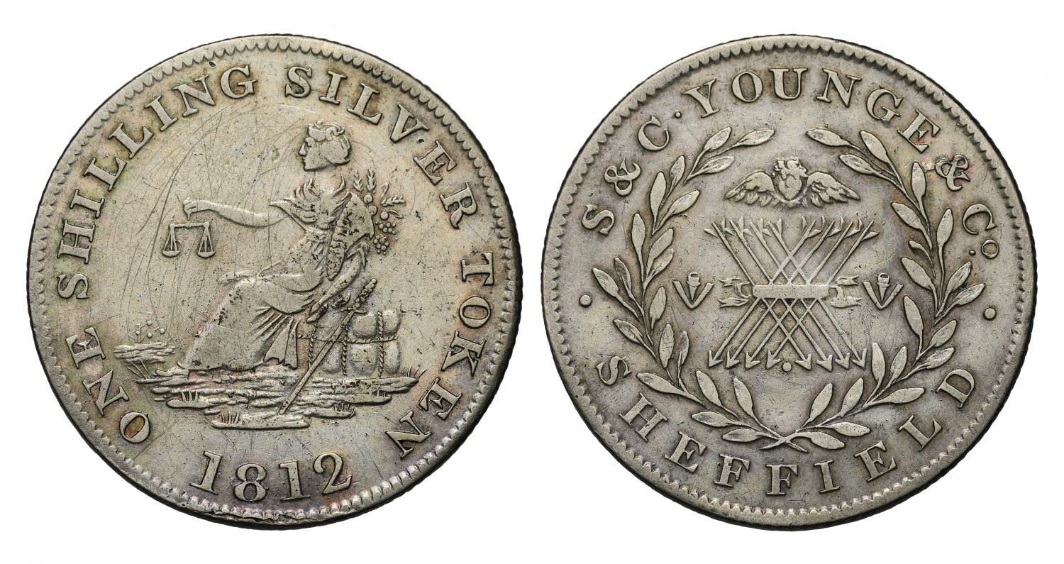 19th century silver token, Yorkshire, Sheffield Shilling, 1812 rare date