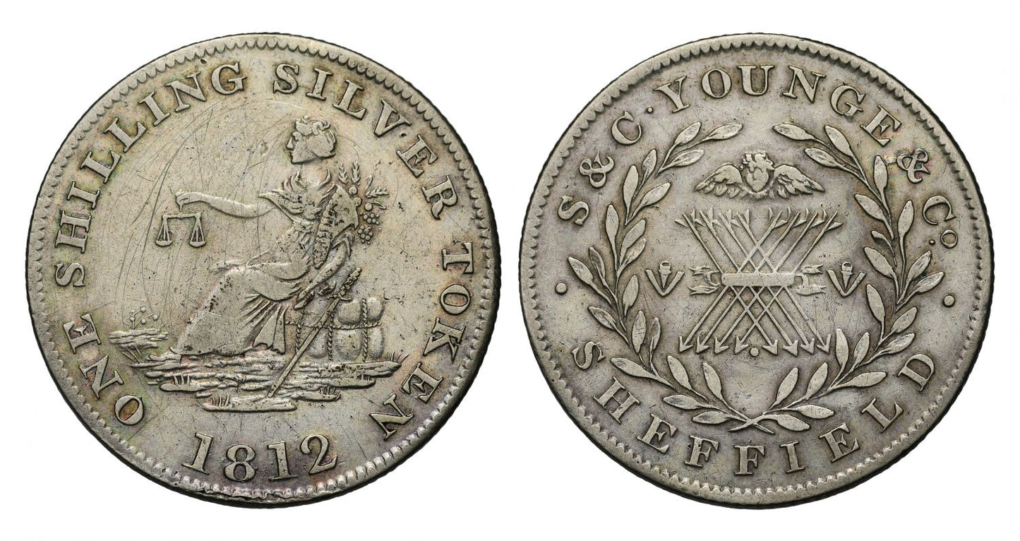 19th century silver token, Yorkshire, Sheffield Shilling, 1812 rare date