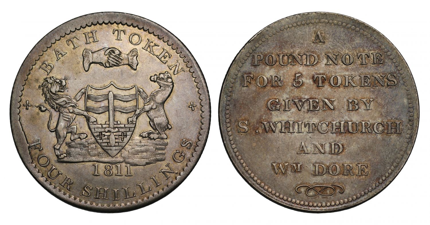 19th century silver token, Somerset, Bath four Shillings, 1811, Dore & Whitchurch