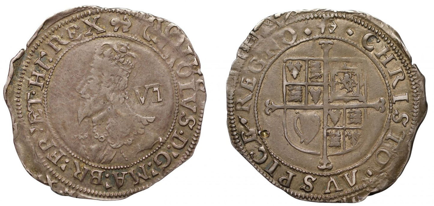 Charles I Sixpence Tower mint, initial mark anchor, group E, 5th bust