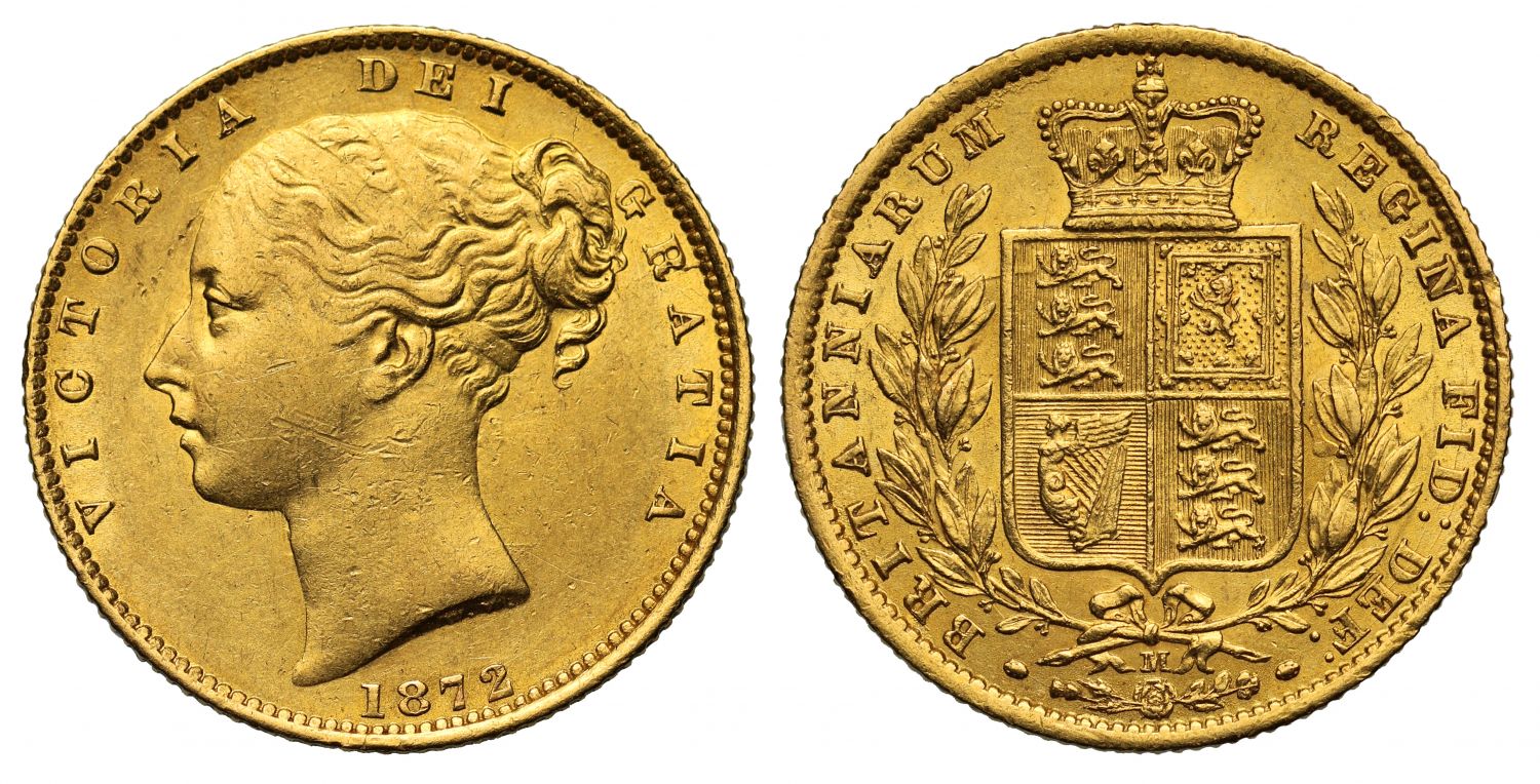Victoria 1872 M Sovereign, shield reverse