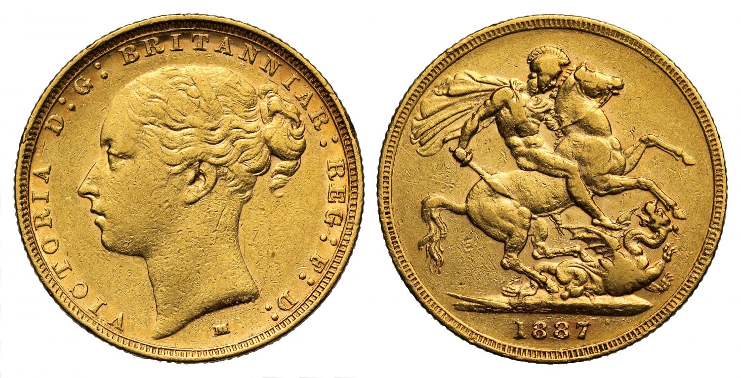 Victoria 1887 M Young Head Sovereign, St George reverse