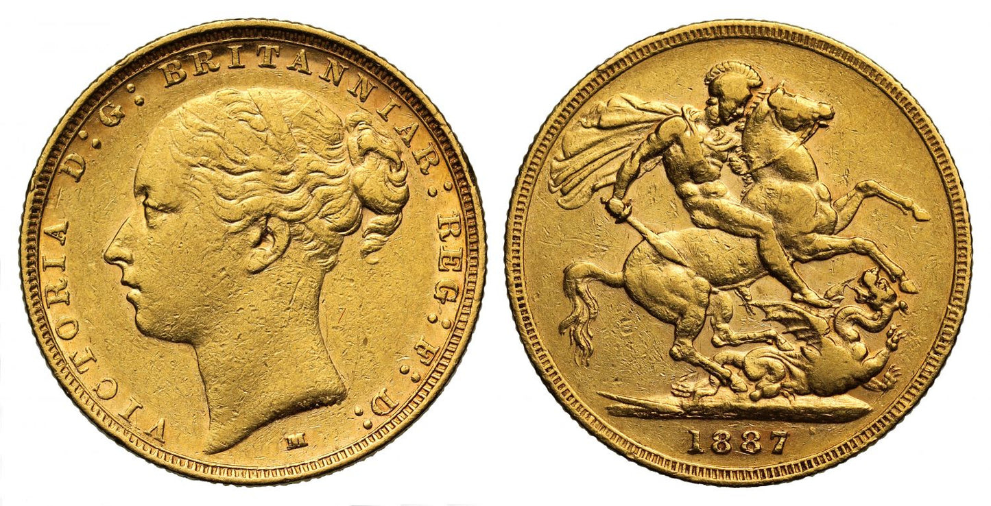 Victoria 1887 M Young Head Sovereign, St George reverse