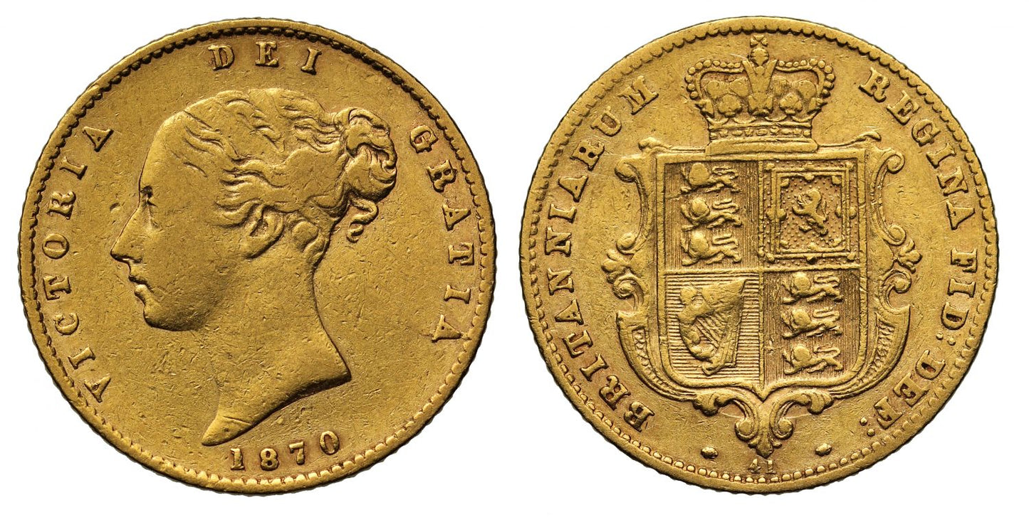 Victoria 1870 Half-Sovereign,  die number 41, no serif on 1, second young head