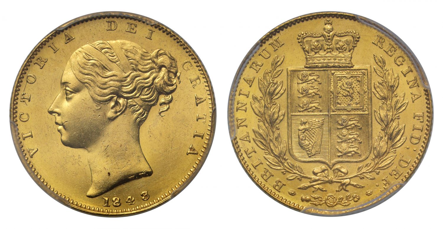 Victoria 1843/8 Sovereign MS63 ex Bentley Collection