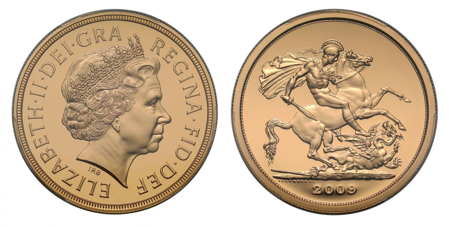 Elizabeth II 2009 proof Five-Pounds PR70 DCAM
