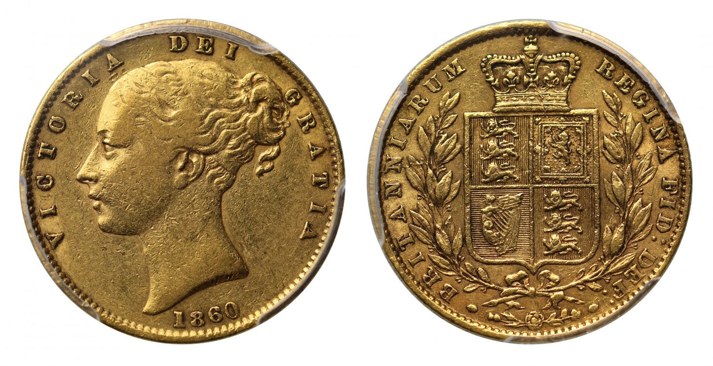 Victoria 1860 Sovereign O over C, XF45